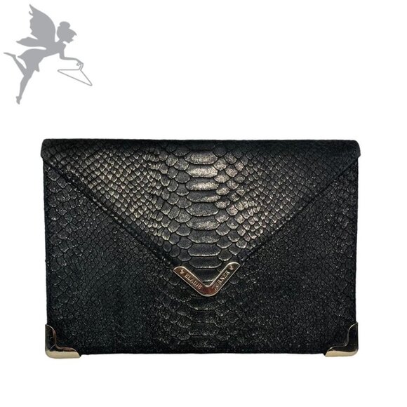 ELAINE TURNER Embossed Suede Alligator Pattern Envelope Clutch Bag - Picture 1 of 6